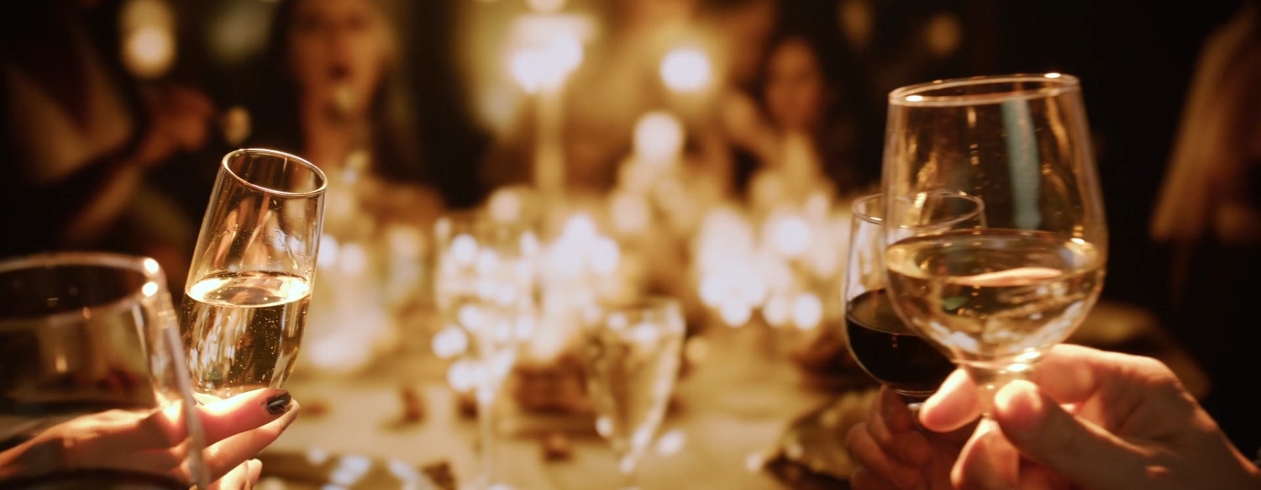 people at dinner with wine glasses